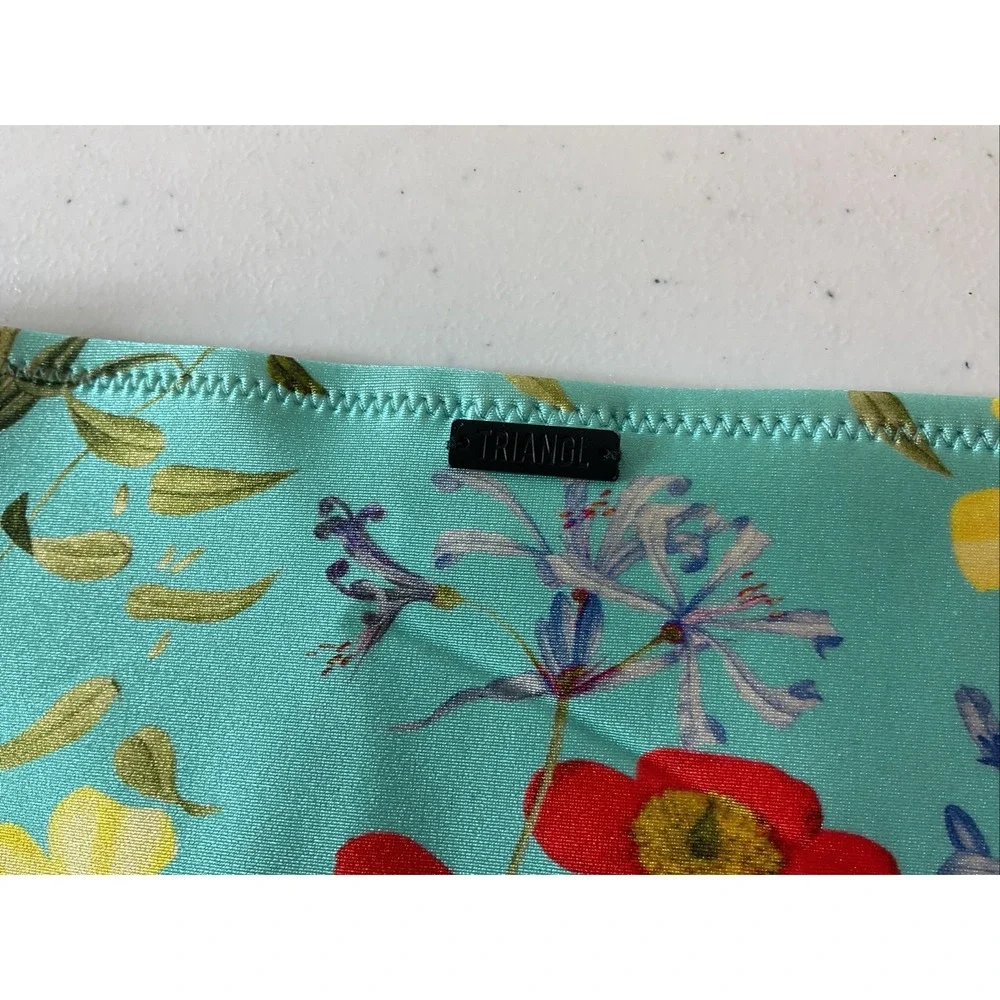 Triangl Bikini Bottom Sz S  Neoprene‎ Floral Tropical Turquoise Swimwear Beach